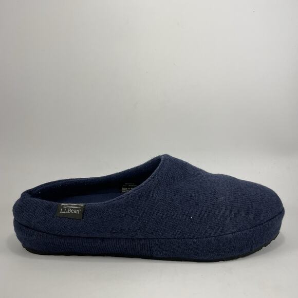 LL Bean Sweater Fleece Slipper Scuff Womens Size 10 Navy Blue Mule Slip On - Picture 1 of 9